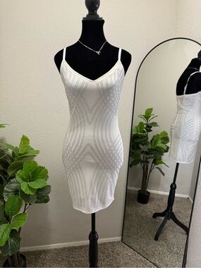 Source Unknown White Beaded Mini Slip Dress